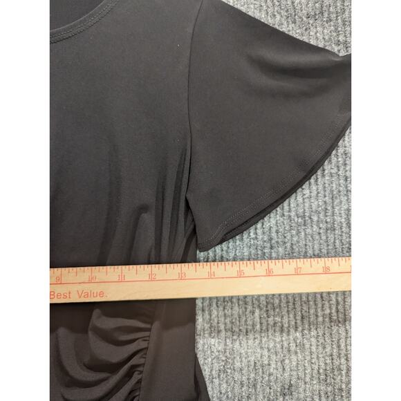 Clara Sun Woo Women's Black Side Ruched Blouse Stretch Short Sleeve Size XS - Picture 6 of 7